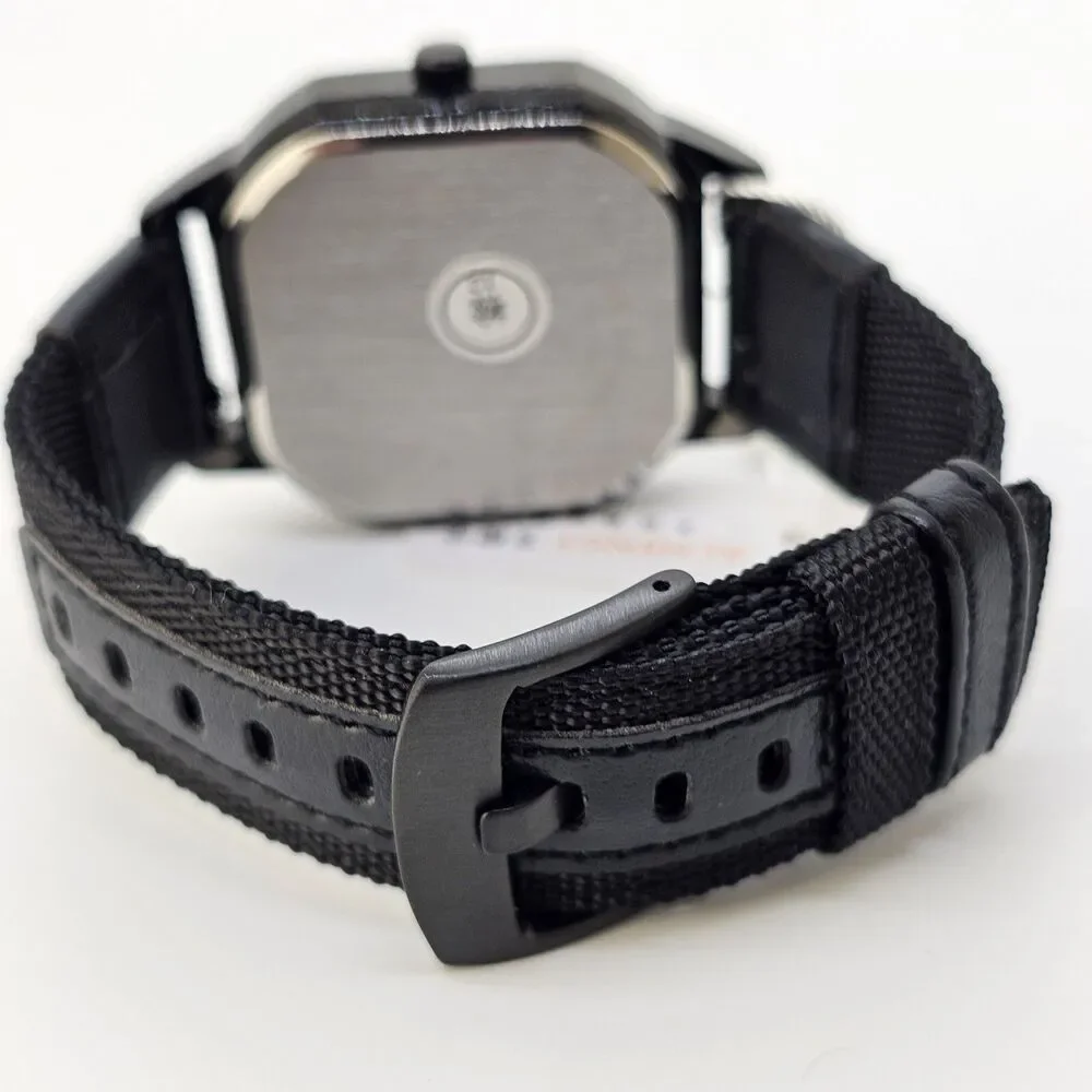 Men's 42MM Minimalist Watch Black‎ Case Black Dial Date Black Canvas Band Straps